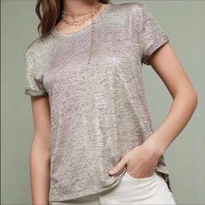 Anthropologie “Deletta” Metallic Silver Tee with Cuffed Sleeves